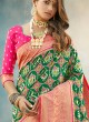 Patola Print Saree In Green Color