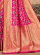 Deep Pink Banarasi Silk Patola Saree With Weaving