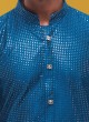 Teal Blue Sequins Embellished Indowestern for Men