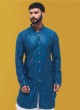 Teal Blue Sequins Embellished Indowestern for Men