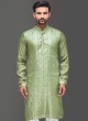 Pista Green Mens Embroidered Kurta Pajama