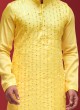 Cotton Silk Embroidered Kurta Pajama In Yellow Color