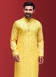 Cotton Silk Embroidered Kurta Pajama In Yellow Color