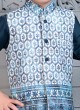 Rama Blue Thread Embroidered Nehru Jacket Set