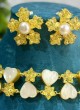 Yellow Stones With Real Mother Of Pearl Necklace Set With Earrings