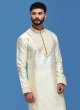 Cream Readymade Kurta Pajama In Art Silk