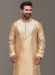 Festive Wear Art Silk Kurta In Golden Cream Color