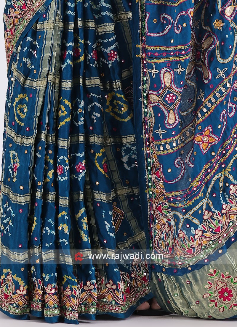 Peacock Blue Gajji Silk Gharchola Saree