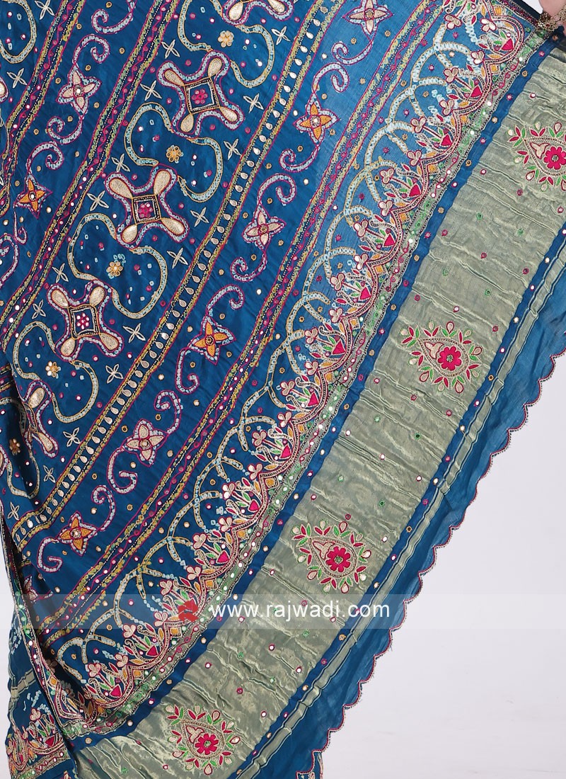 Peacock Blue Gajji Silk Gharchola Saree