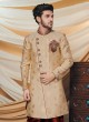 Groom Brocade Silk Golden And Maroon Indowestern