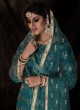 Steel Blue Embroidered Soft Net Dress Material