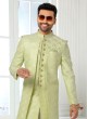 Pista Green Woven Indowestern Set In Art Silk