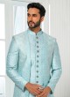 Readymade Sky Blue Embroidered Jacket Style Indowestern Set