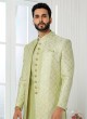 Pista Green Asymmetric Readymade Indowestern Set