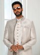 Readymade Light Grey Jacket Style Indowestern In Art Silk