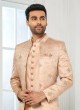 Light Peach Men's Embroidered Jacket Style Indowestern Set