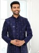 Men's Navy Blue Indowestern Set In Sequins Embroidery