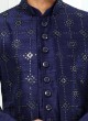 Men's Navy Blue Indowestern Set In Sequins Embroidery