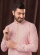 Pink And Off White Kurta Pajama For Men