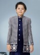 Jacket Style Blue And White Thread Work Indowestern