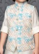 Designer Thread Embroidered Cream Nehru Jacket Set