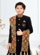 Elegant Black And Gold Indowestern Set With Embroidered Dupatta