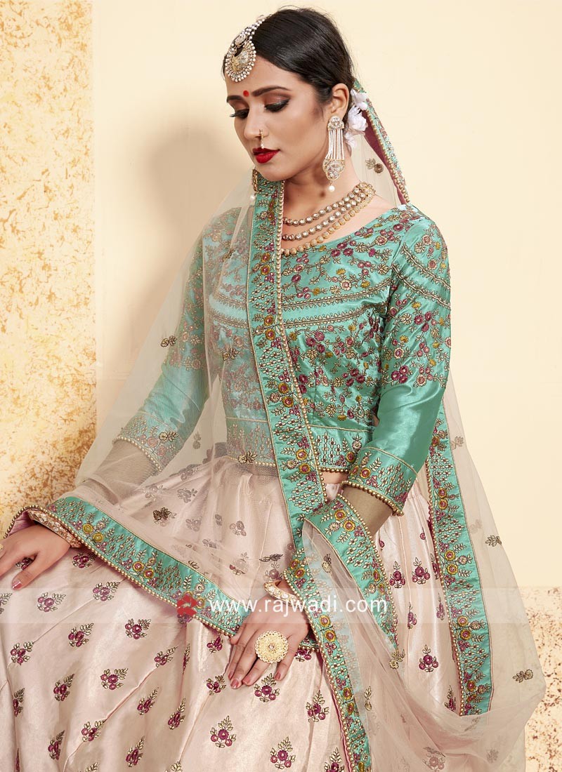 Peach & Green Color Lehenga Choli | AalayaaOnline