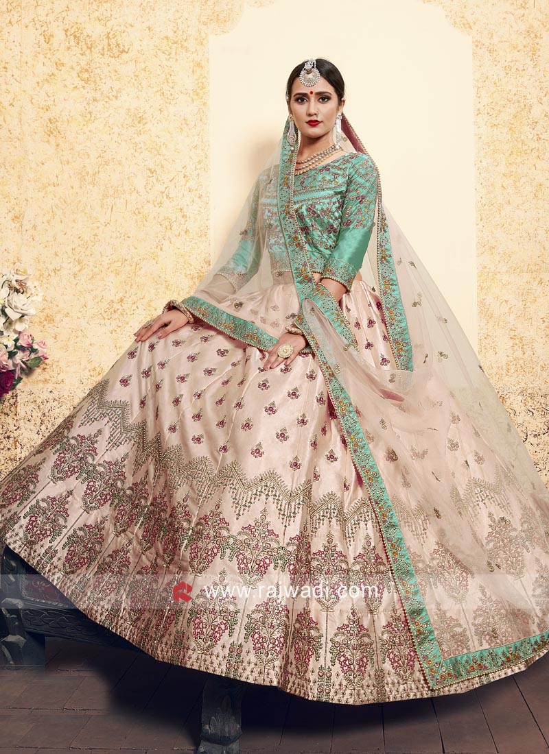 Sea Green And Peach Embroidered Lehenga Choli – paanericlothing