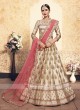 Cream and Pink Satin Lehenga Set