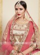 Cream and Pink Satin Lehenga Set