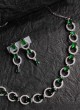 Silver Plated Green Diamond Studded Necklace Set