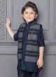 Readymade Thread Embroidered Navy Blue Nehru Jacket Set