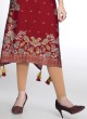 Red Floral Printed Readymade Kurti With Decorative Tassels