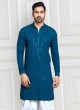 Teal Blue And White Dhoti Style Kurta Pajama
