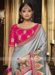 Grey Embroidered Saree with Blouse