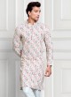 Cream Fancy Printed Kurta Pajama In Cotton Silk