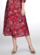 Muslin Silk Red Floral Printed A-Line Kurti