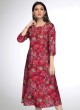 Muslin Silk Red Floral Printed A-Line Kurti