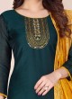 Simple Art Silk Salwar Kameez In Bottle Green