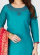 Art Silk Salwar Kameez In Rama Blue Color