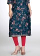 Teal Blue Readymade Floral Printed Kurti In Straight Cut