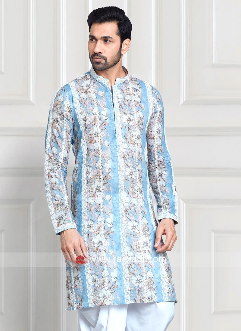 Festive Wear Floral Printed Cotton Peshawari Kurta Pajama