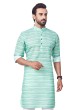 Strips Print Kurta Pajama In Sea Green Color