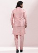 Pink Nehru Jacket Set With Embroidery Work