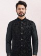 Embroidered Black Nehru Jacket Set For Wedding