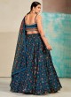 Fancy Printed Teal Blue Lehenga With Embroidered Choli