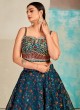 Fancy Printed Teal Blue Lehenga With Embroidered Choli