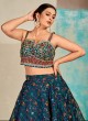 Fancy Printed Teal Blue Lehenga With Embroidered Choli