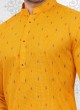 Yellow And White Printed Kurta Pajama