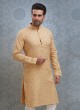 Golden Cream Color Printed Kurta Pajama